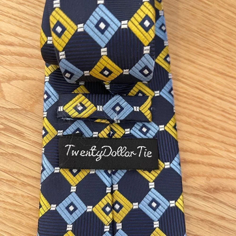 Twenty Dollar Tie 100% Silk Navy, Blue and Yellow